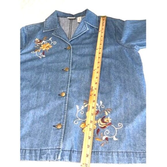 Vintage Classic Elements Womens XL Denim Jacket With Floral Embroidery & Button - Picture 6 of 6